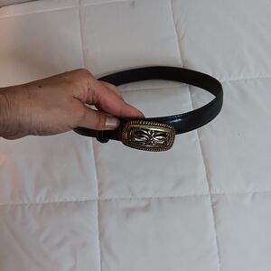 Talbots Black Leather Belt Sz Small Silver Filigree Buckle